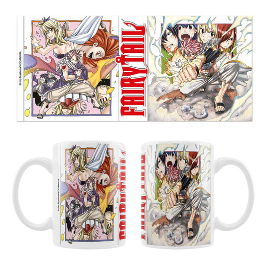 Mug en céramique blanc Fairy Tail avec illustration de Natsu Dragnir en style manga, produit officiel Sakami Merchandise