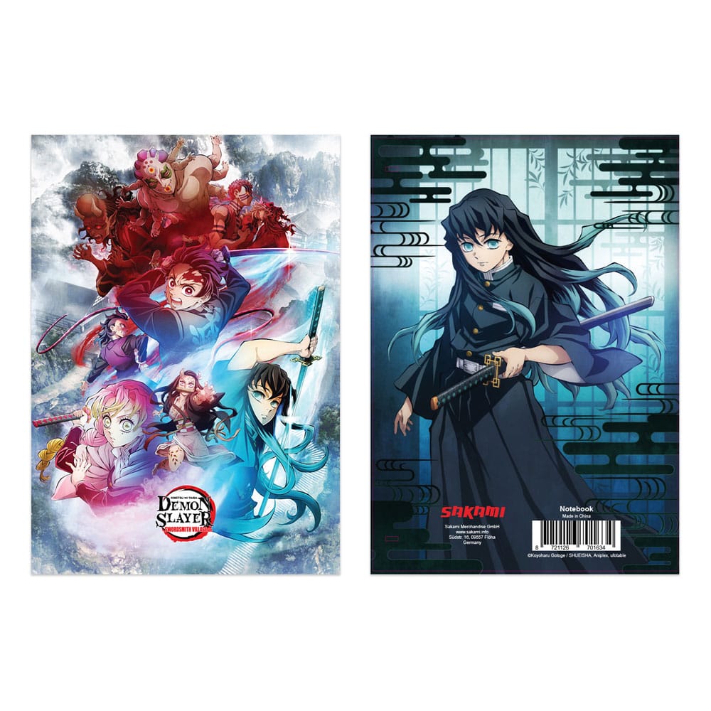 Carnet Demon Slayer Kimetsu no Yaiba A5 officiel Sakami Merchandise, vue de face avec illustration des personnages principaux.