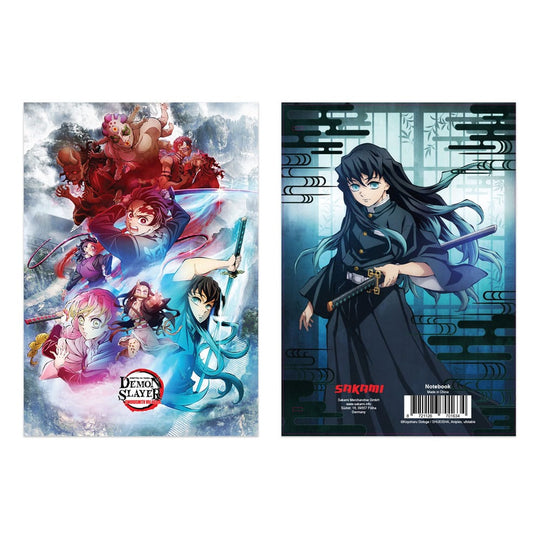 Carnet Demon Slayer Kimetsu no Yaiba A5 officiel Sakami Merchandise, vue de face avec illustration des personnages principaux.