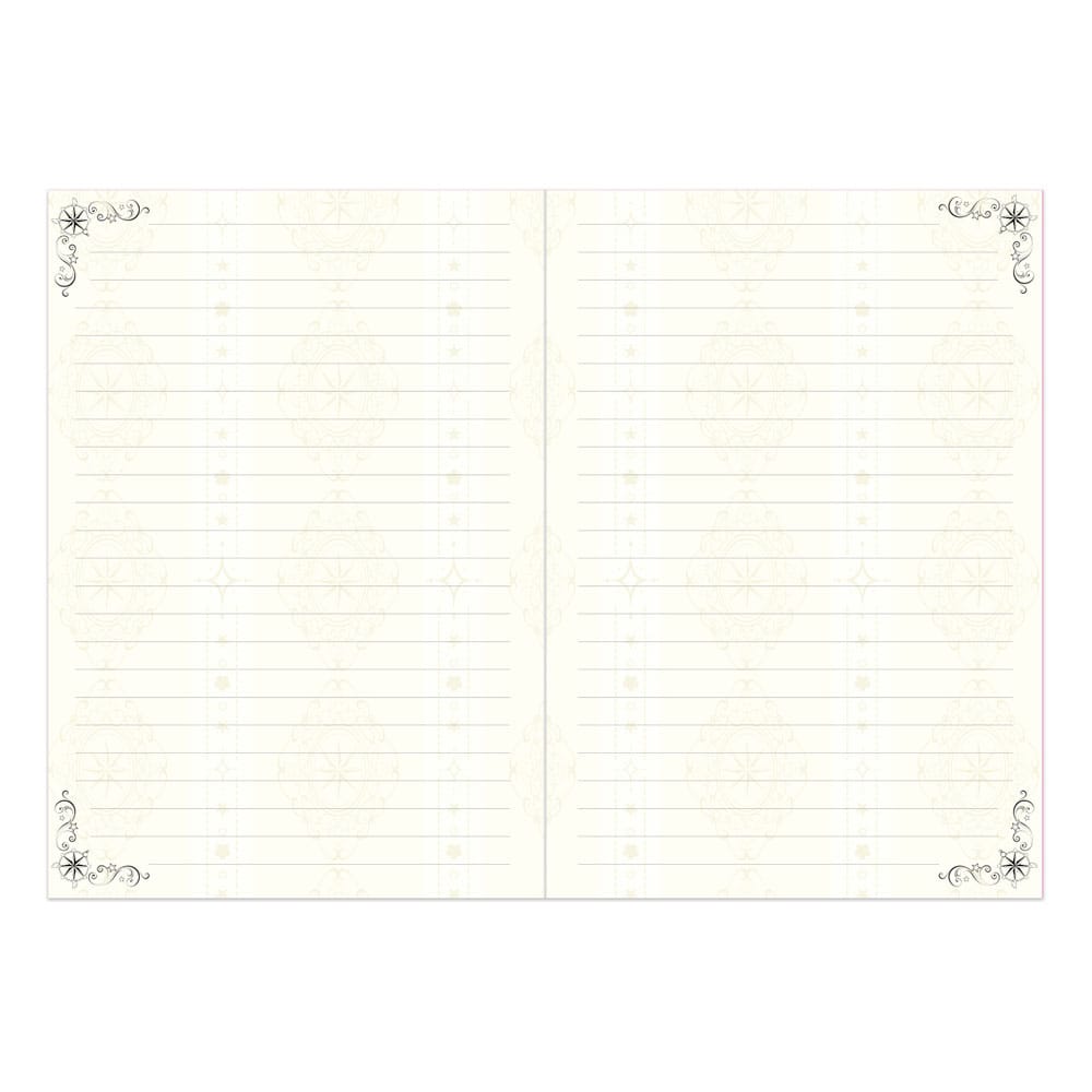 Carnet Cardcaptor Sakura Clear Card A5 ouvert, montrant les pages intérieures lignées ou illustrées