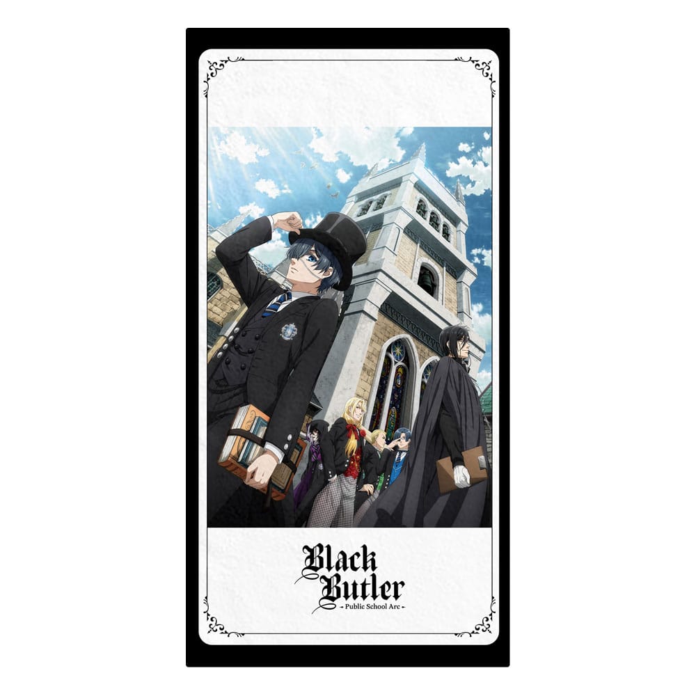 Serviette de bain Black Butler Public School Arc avec Ciel et Sebastian, dimensions 150x75 cm, en microfibre.
