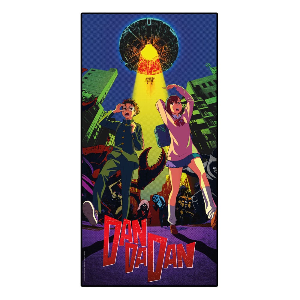Serviette de bain Dandadan Okarun et Momo Paranormal Invasion en microfibre, 150x75 cm, licence officielle Sakami Merchandise.