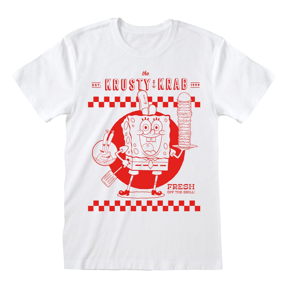 T-Shirt Bob l'Éponge Krusty Krab blanc taille XL avec logo officiel