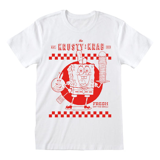 T-Shirt Bob l'Éponge Krusty Krab blanc taille XL avec logo officiel