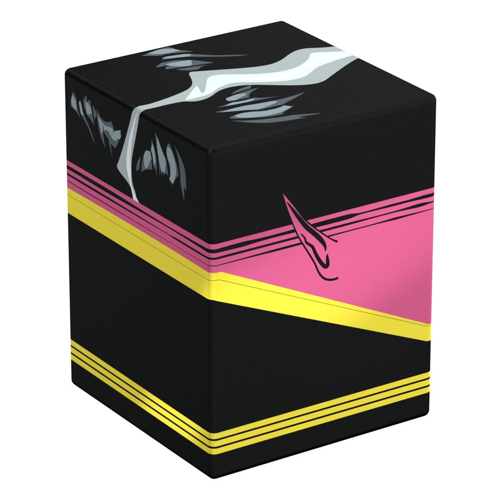 Détail du design imprimé Sinestro sur la deck box Squaroes