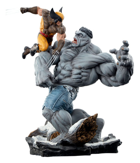 Statuette Marvel Grey Hulk vs Wolverine Sideshow Collectibles vue d'ensemble