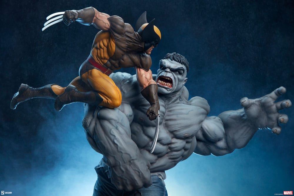 Détail du socle décoratif de la statuette Sideshow Hulk vs Wolverine