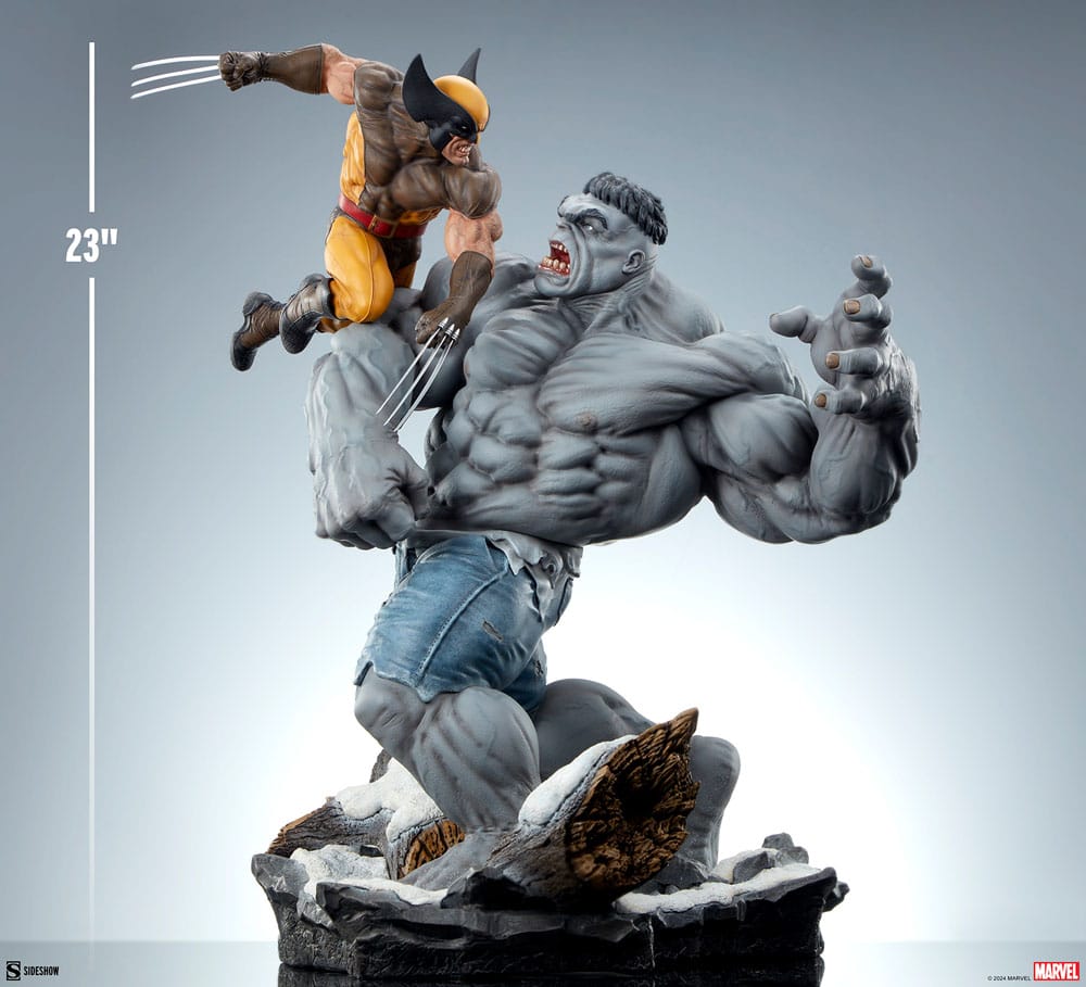 Expression faciale intense de Wolverine sur la statuette Marvel