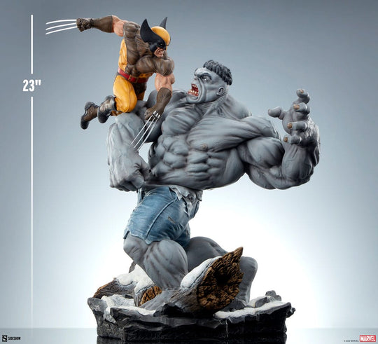Expression faciale intense de Wolverine sur la statuette Marvel