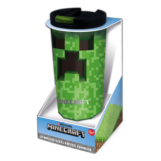Gobelet de voyage isotherme Minecraft Creeper en métal Stor, vue de face avec le motif du Creeper vert