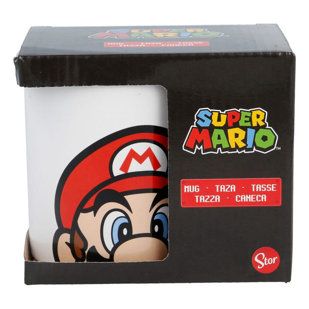 Mug Super Mario Stor, vue latérale montrant le logo Nintendo et les personnages