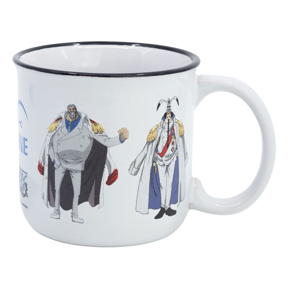 Mug One Piece Marineford officiel Stor, vue de face avec illustration des personnages clés.