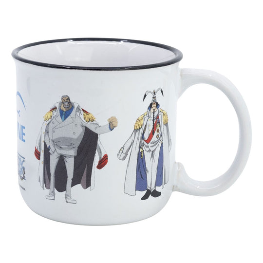 Mug One Piece Marineford officiel Stor, vue de face avec illustration des personnages clés.