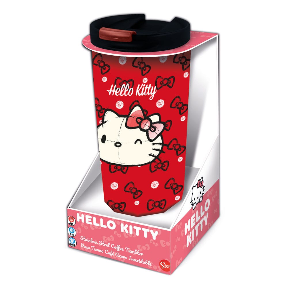 Gobelet de voyage isotherme en métal Hello Kitty Sanrio par Stor, affichant le design emblématique.
