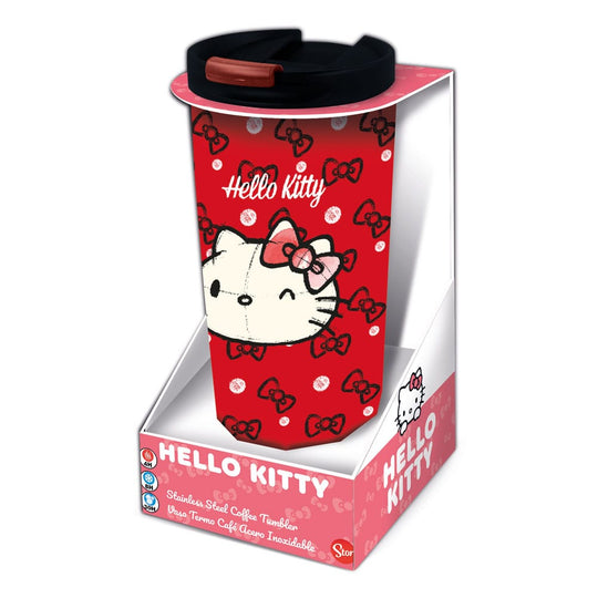 Gobelet de voyage isotherme en métal Hello Kitty Sanrio par Stor, affichant le design emblématique.