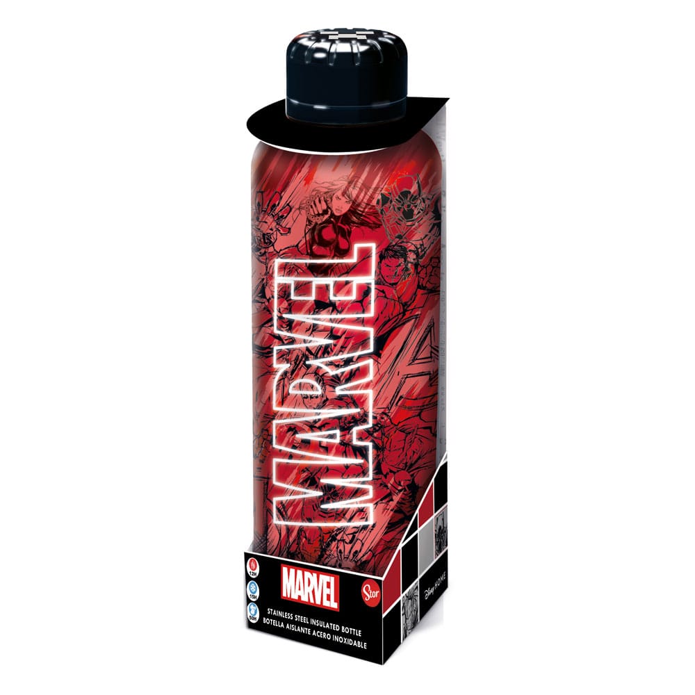 Bouteille en métal Marvel Pattern Stor en acier inoxydable 500ml avec motifs de super-héros.