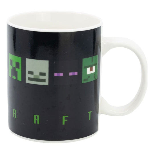 Mug Minecraft effet thermique Stor, vue de face avec le motif initial avant activation.