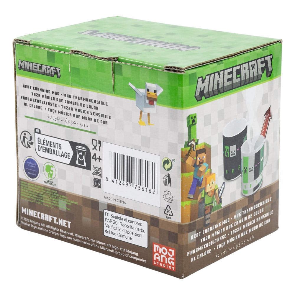 Gros plan sur le motif pixelisé 'Squared Pattern' du mug Minecraft Stor activé par la chaleur.