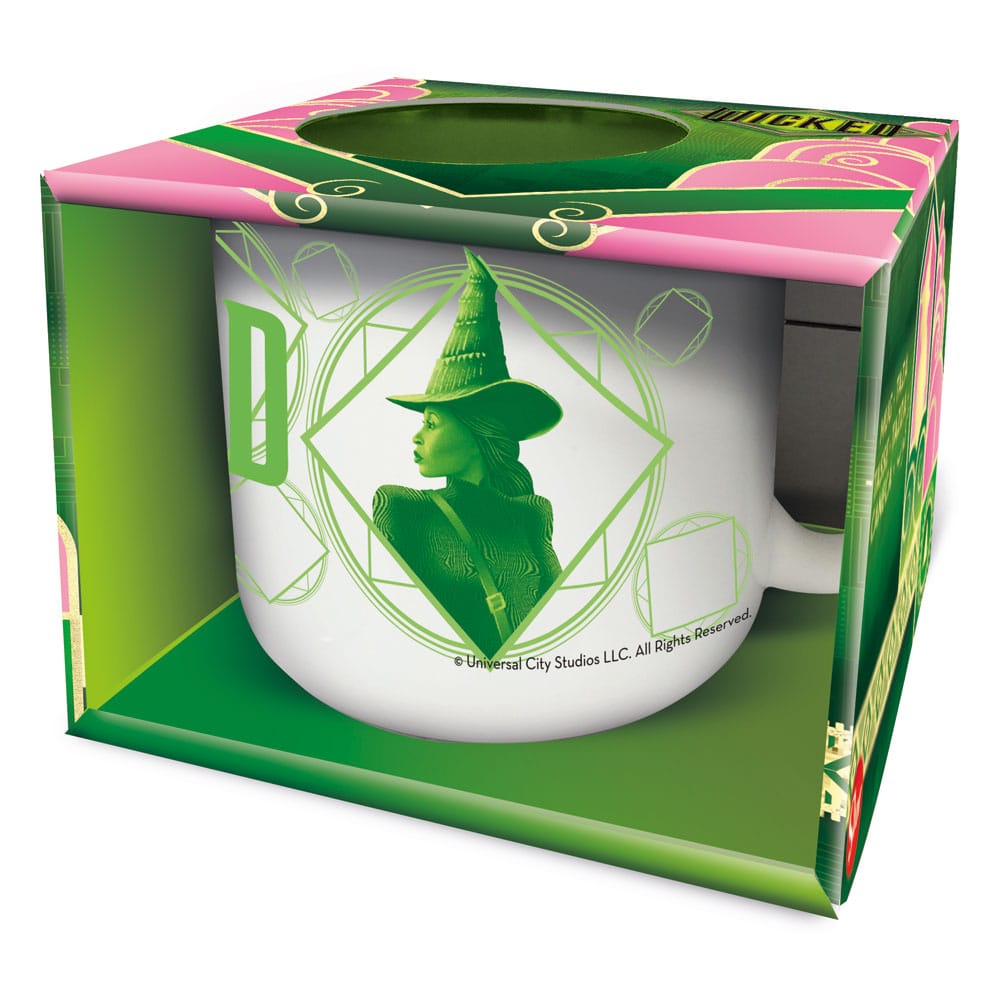 Mug Wicked Elphaba et Glinda officiel Stor de 414 ml, vue de face avec les personnages