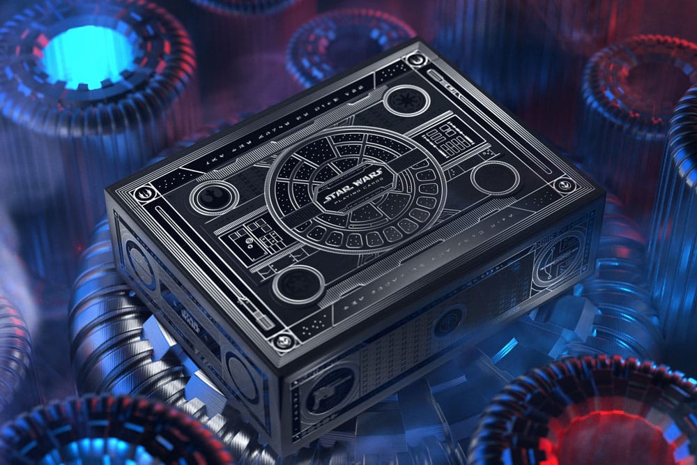 Vue d'ensemble des cartes Theory11 Star Wars étalées, motifs des personnages