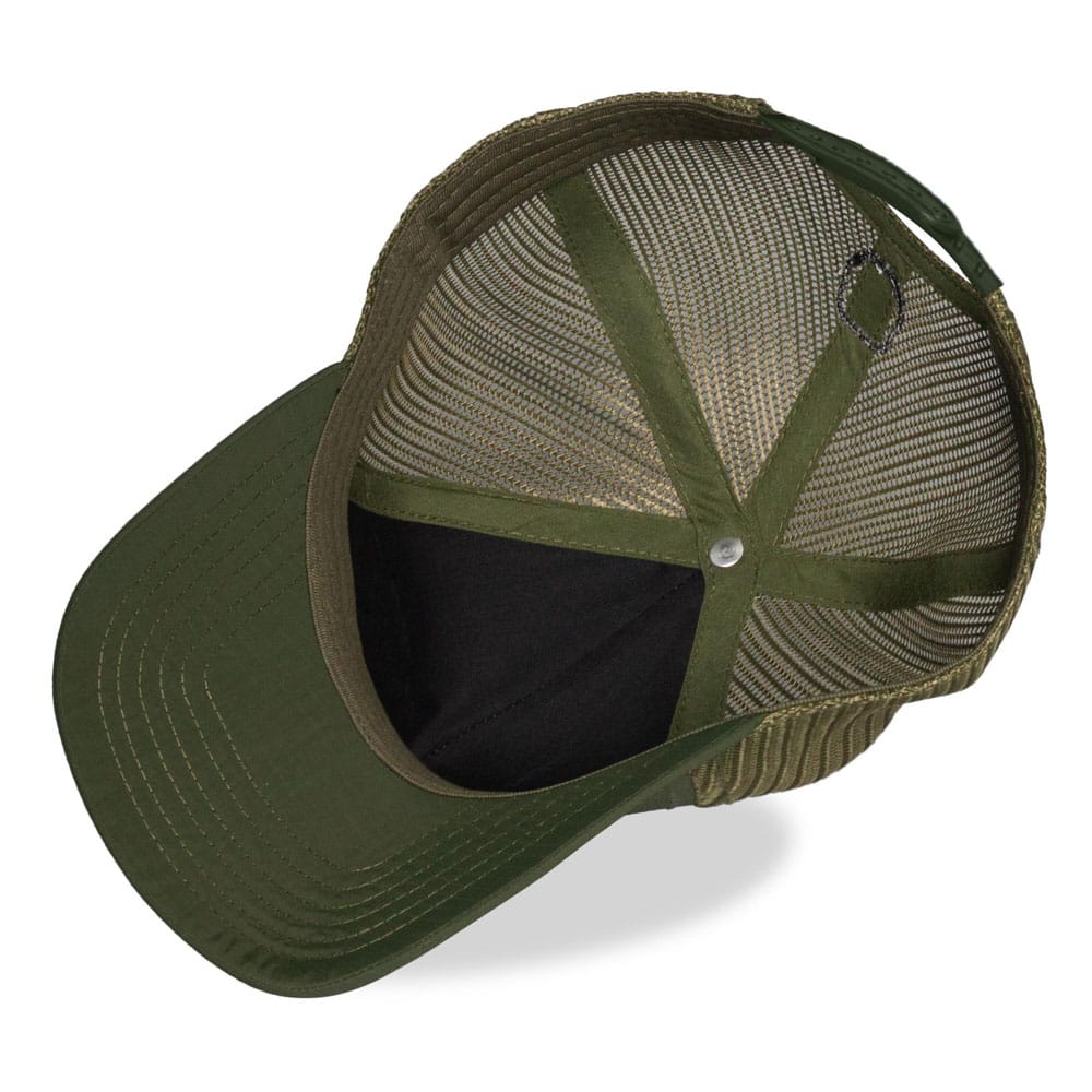 Détail du logo Doom sur la casquette trucker Difuzed