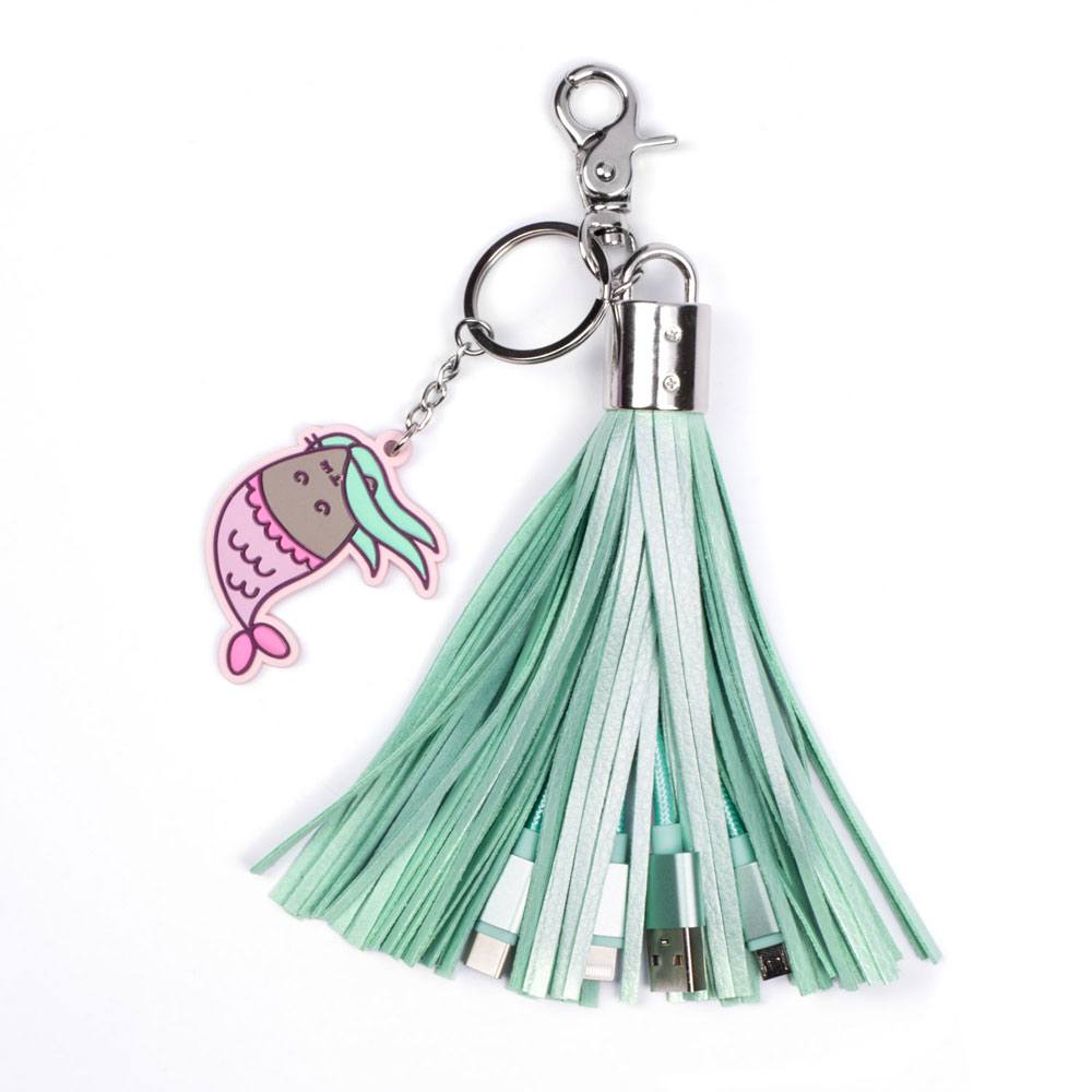 Câble de chargement USB 3-en-1 Pusheen avec porte-clés Tassel, vue d'ensemble