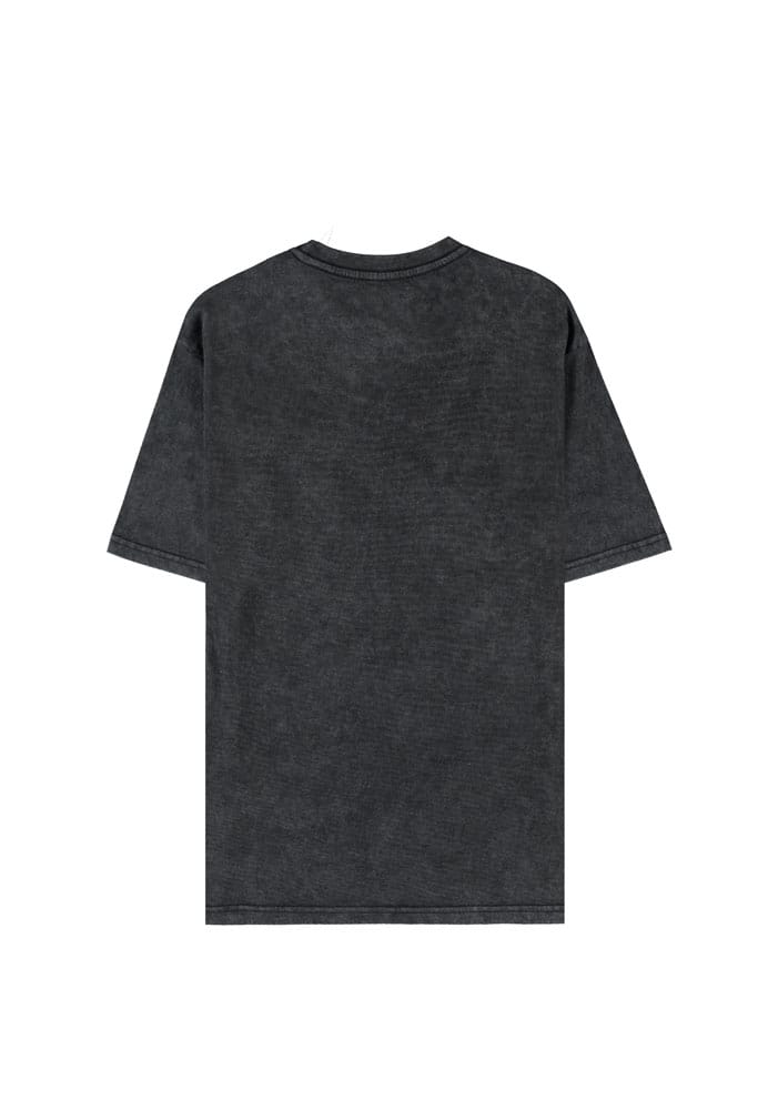 Détail du tissu effet délavé et de l'impression du T-shirt The Witcher Geralt Washed