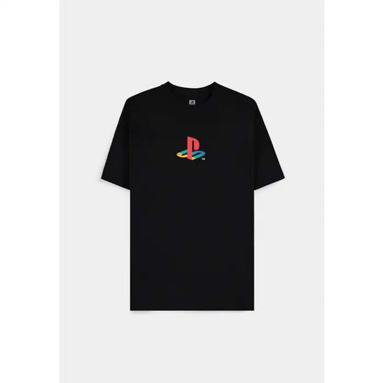 T-shirt noir PlayStation Chest Logo taille L par Difuzed, 100% coton, avec le logo PlayStation blanc sur la poitrine.