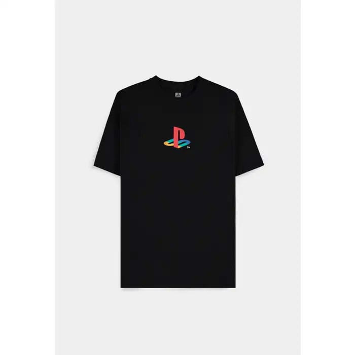 T-shirt noir PlayStation Chest Logo taille L par Difuzed, 100% coton, avec le logo PlayStation blanc sur la poitrine.