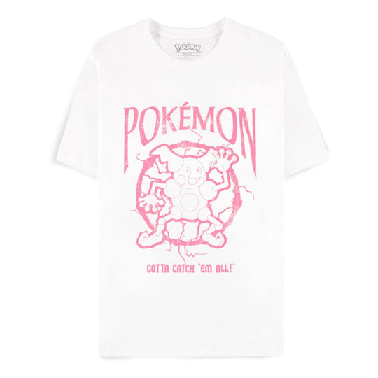 T-shirt Pokémon Mr. Mime Difuzed officiel, vue de face, couleur blanche avec impression Mr. Mime
