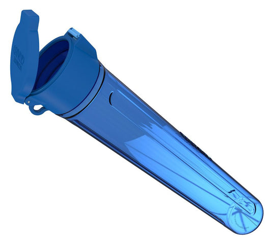 MatPod Bleu avec tapis de jeu roulé, montrant le couvercle Pop-Up ouvert