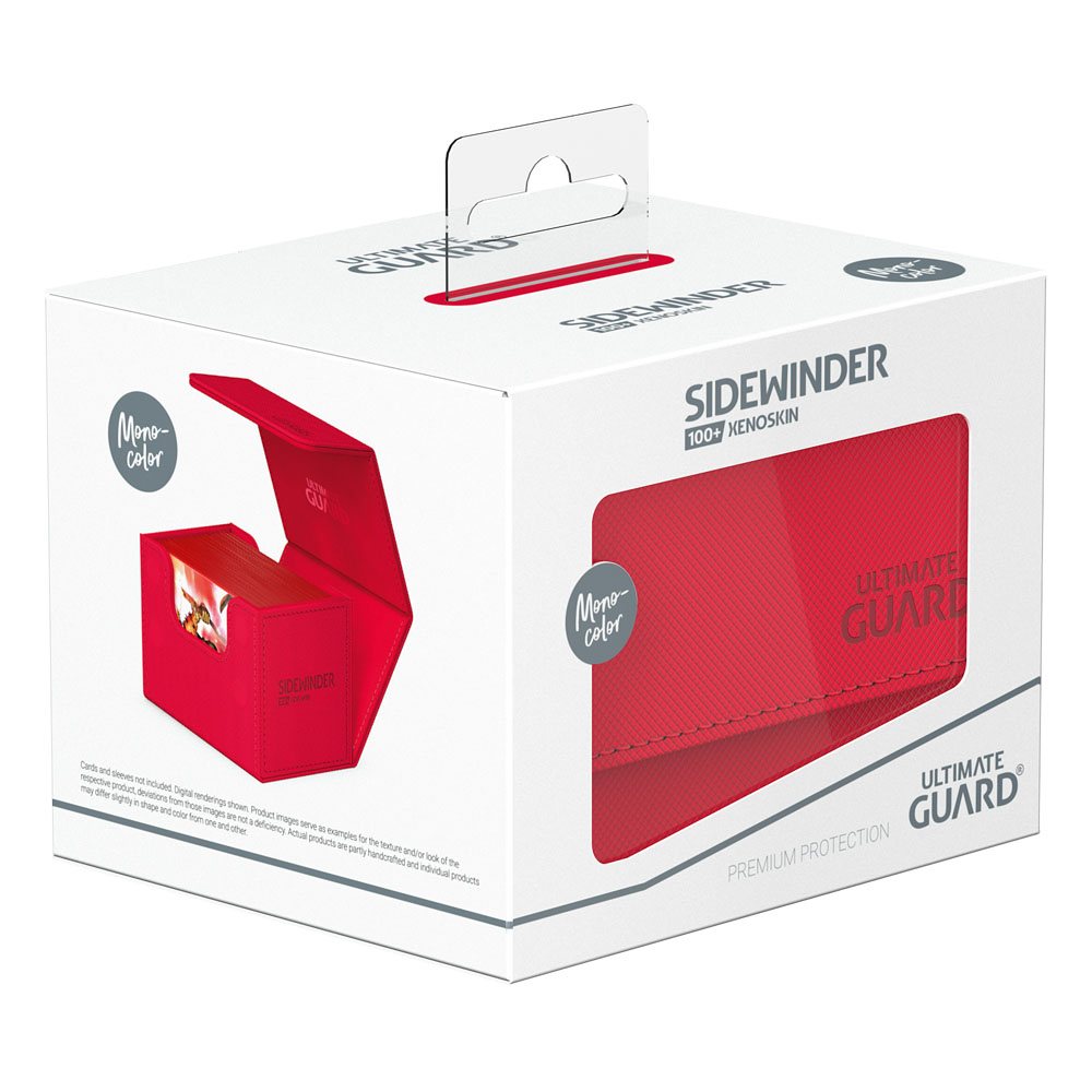 Boîte Ultimate Guard Sidewinder 100+ rouge à côté d'autres accessoires Ultimate Guard