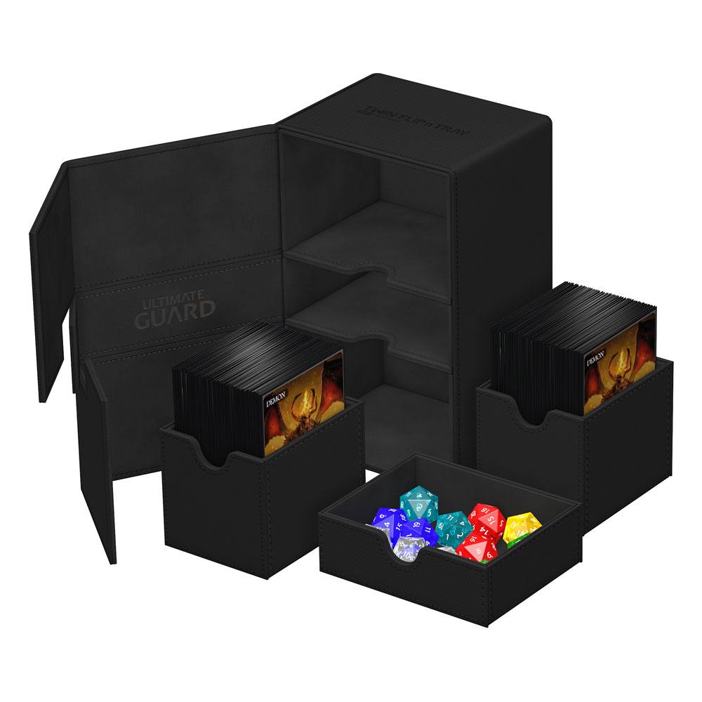 Compartiments de cartes de la Ultimate Guard Twin Flip'n'Tray 160+ avec des cartes insérées