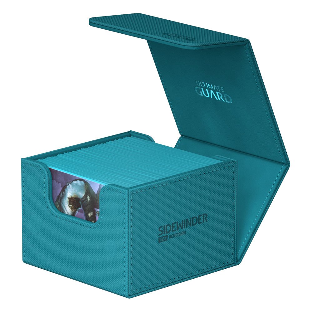 Illustration de la capacité de 133+ cartes double-sleeve dans la deck box Ultimate Guard Sidewinder