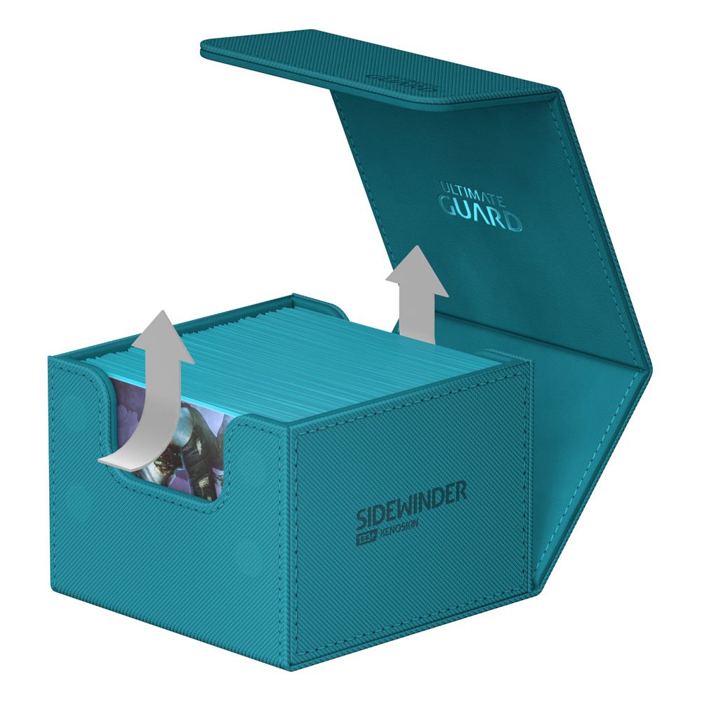 Gros plan sur la puissante fermeture magnétique de la deck box Ultimate Guard Sidewinder 133+