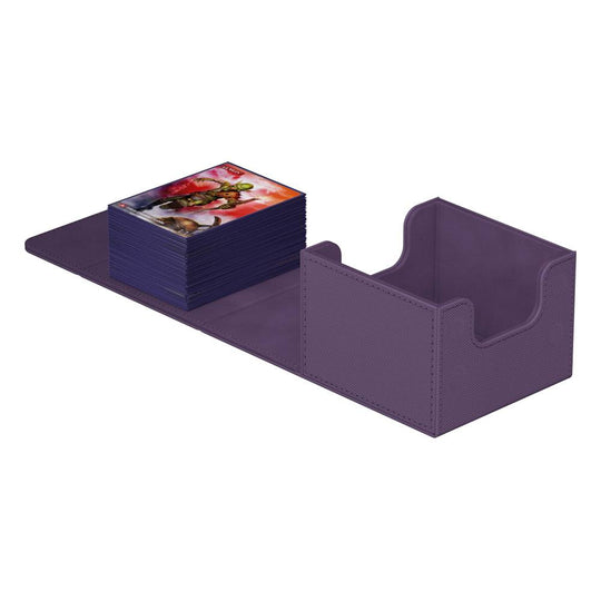 Boîte de deck Ultimate Guard Sidewinder 133+ XenoSkin Violet ouverte, montrant l'intérieur en microfibre