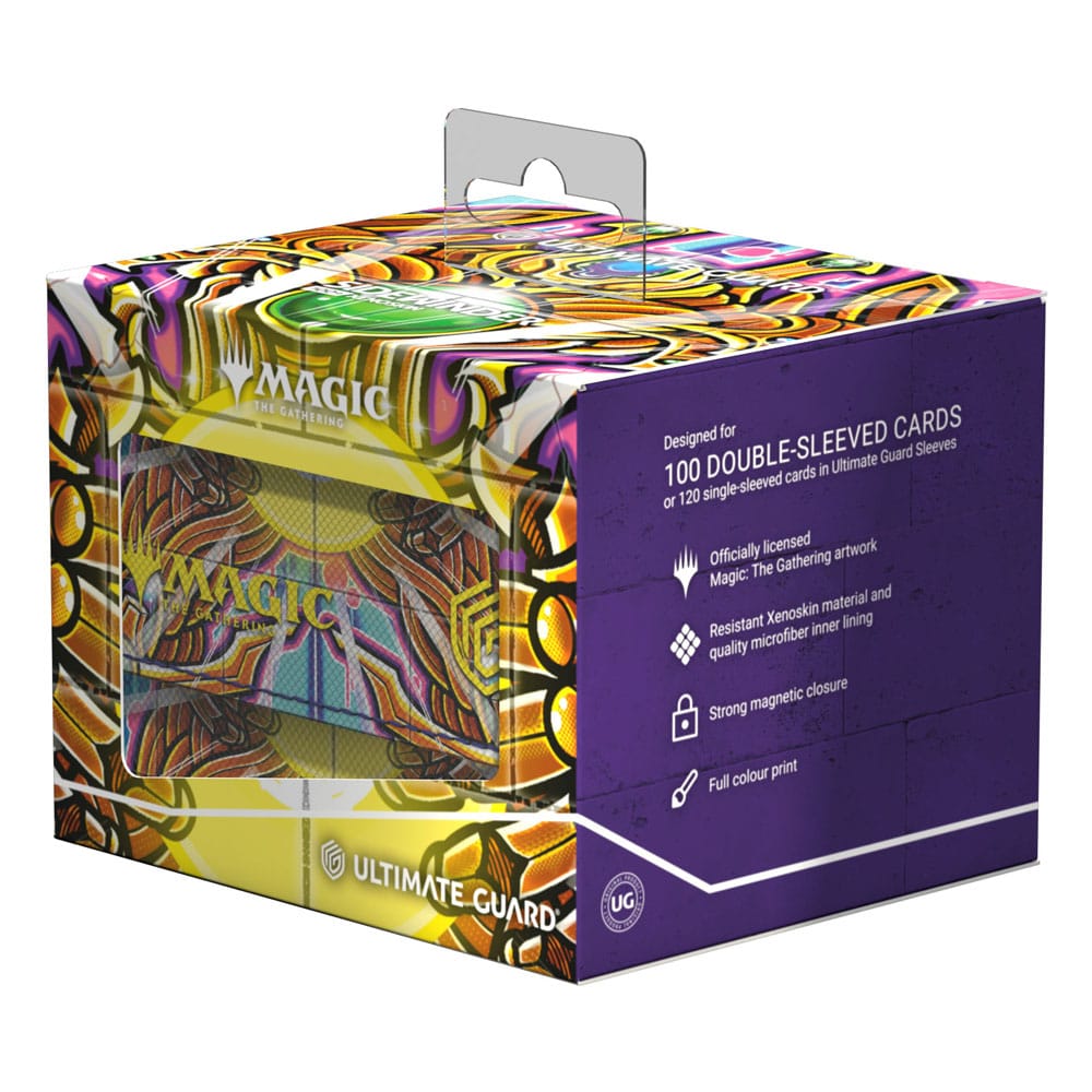 Boîte de deck Ultimate Guard Sidewinder 100+ Xenoskin posée sur une table de jeu