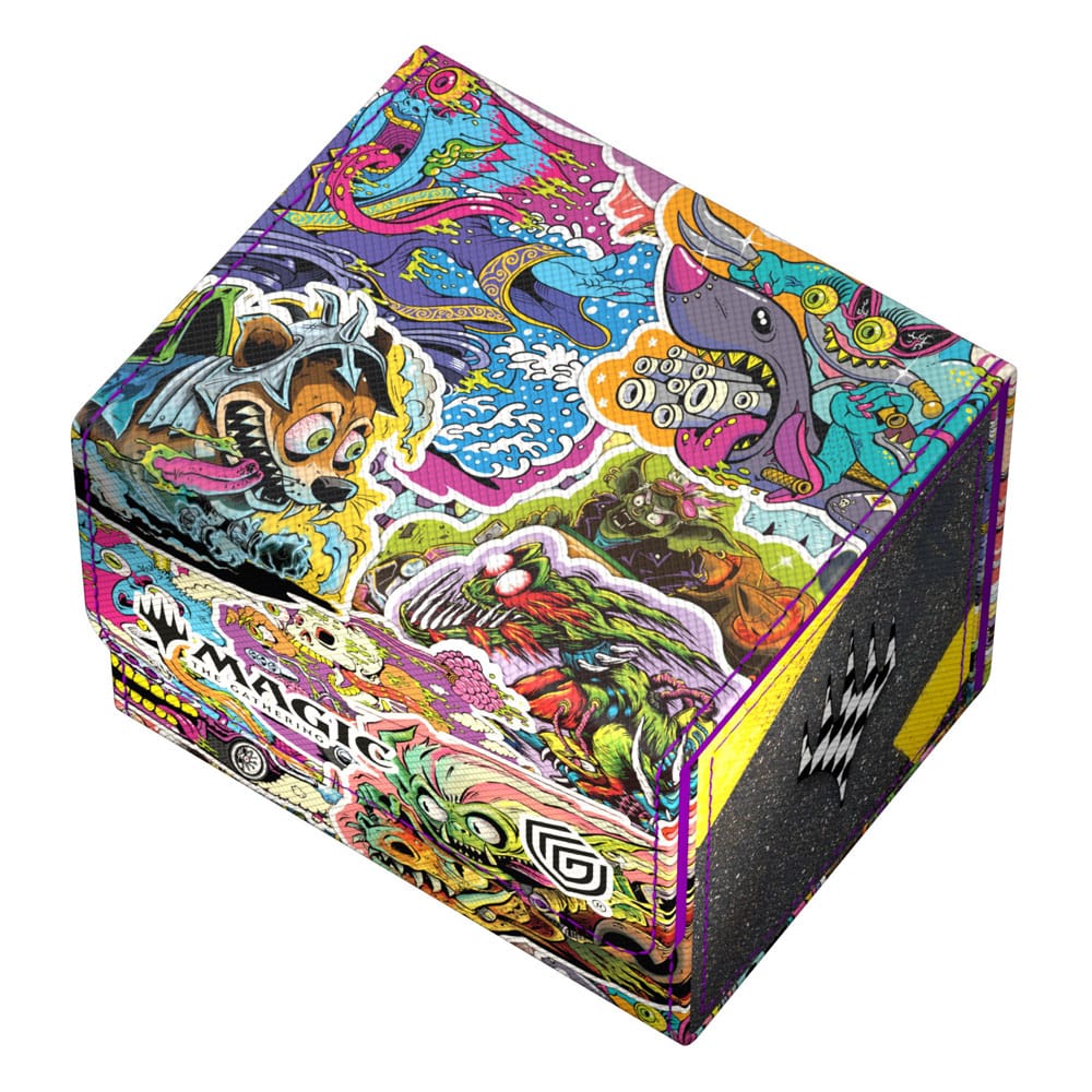 Gros plan sur la texture Xenoskin antidérapante de la boîte de deck MTG Aetherdrift