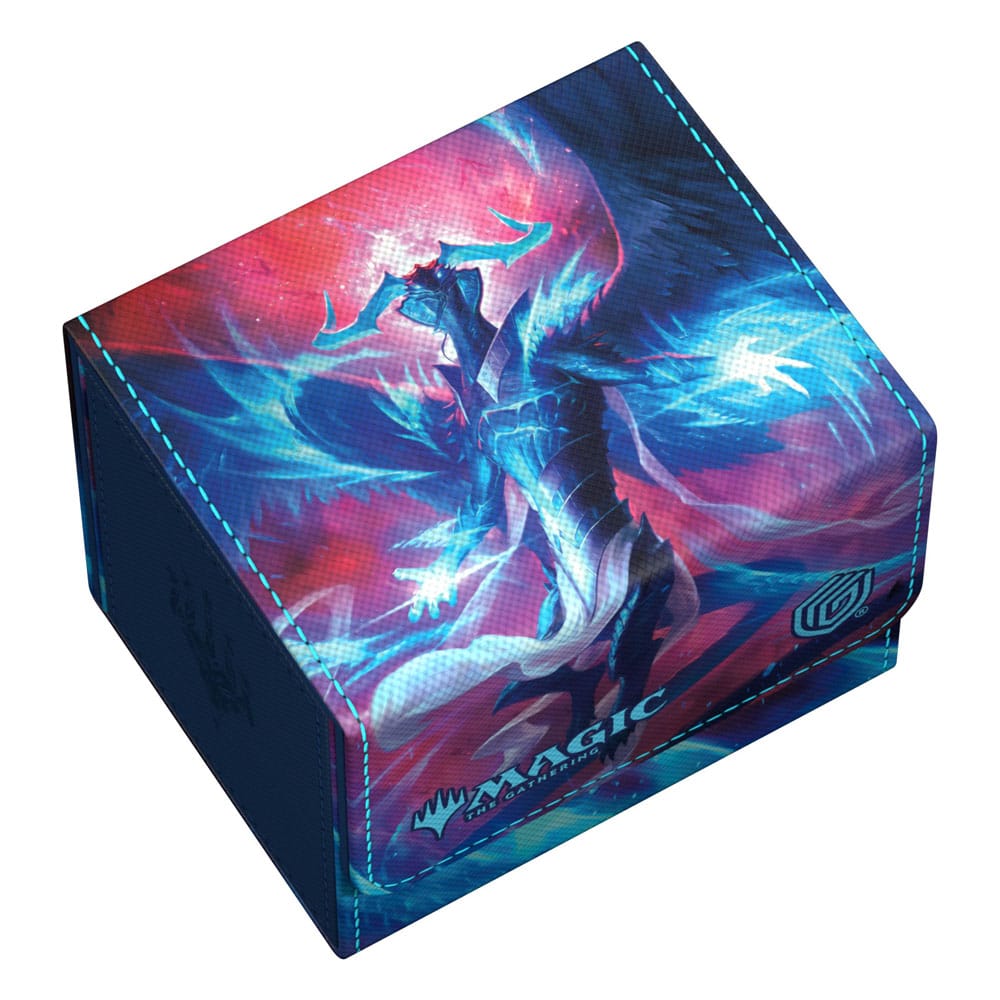 Boîte de deck Ultimate Guard Sidewinder 100+ Xenoskin avec des cartes Magic: The Gathering double-sleeved à l'intérieur