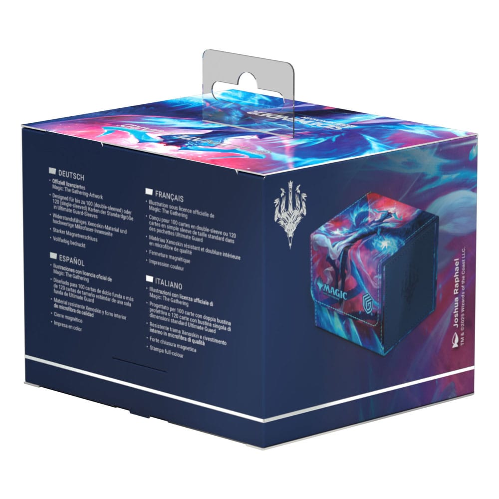 Intérieur de la boîte de deck Ultimate Guard Sidewinder 100+ Xenoskin avec le gaufrage scintillant visible