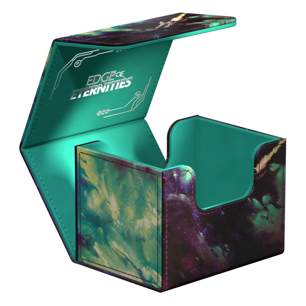 Deck box Sidewinder 100+ avec des cartes Magic The Gathering insérées, illustrant la capacité