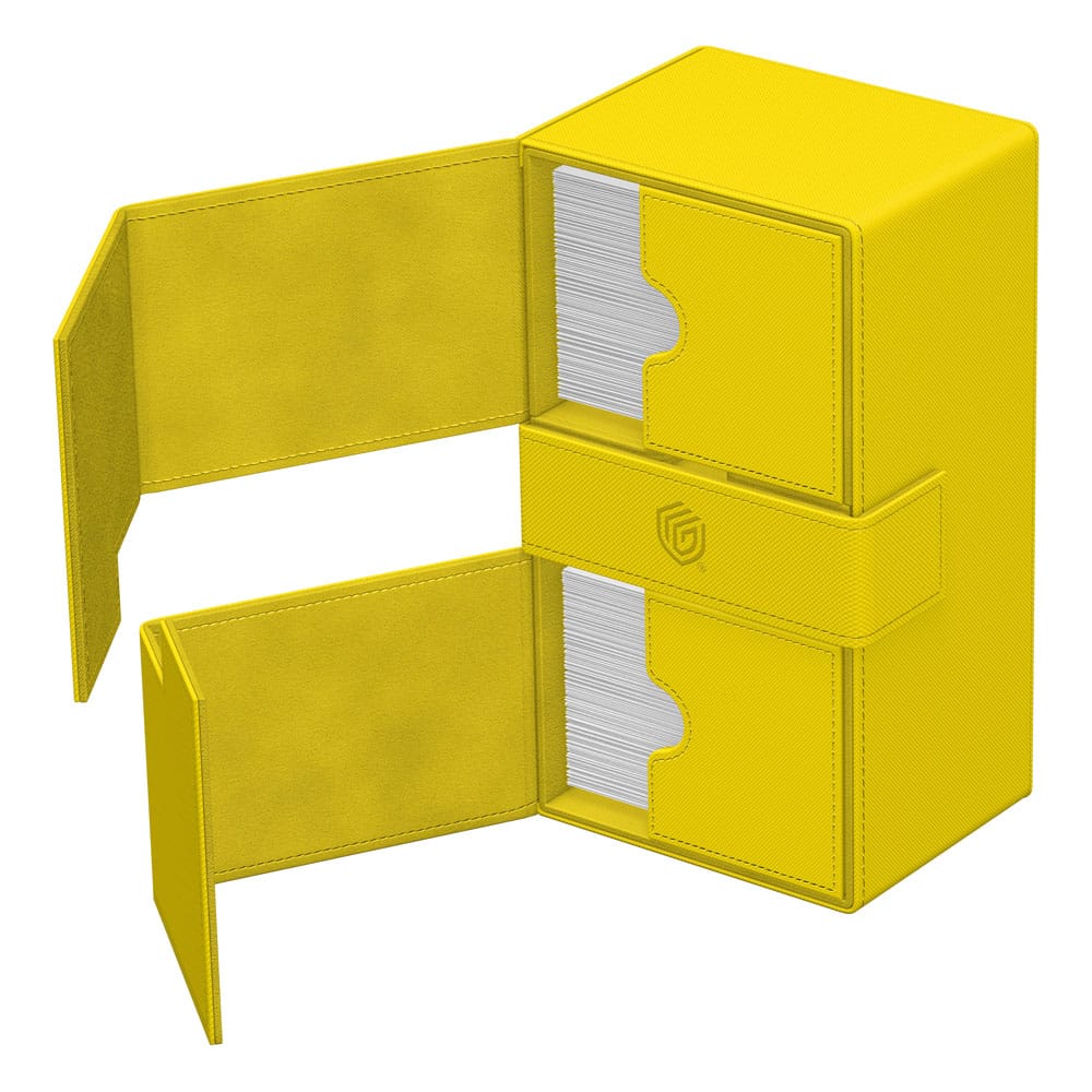 Gros plan sur le matériau Xenoskin et le logo Ultimate Guard de la deck box Dandelion