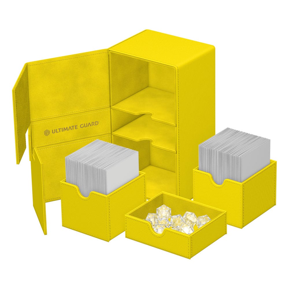 Ultimate Guard Twin Flip'n'Tray 200+ Dandelion avec des cartes Pokémon et un compartiment accessoires