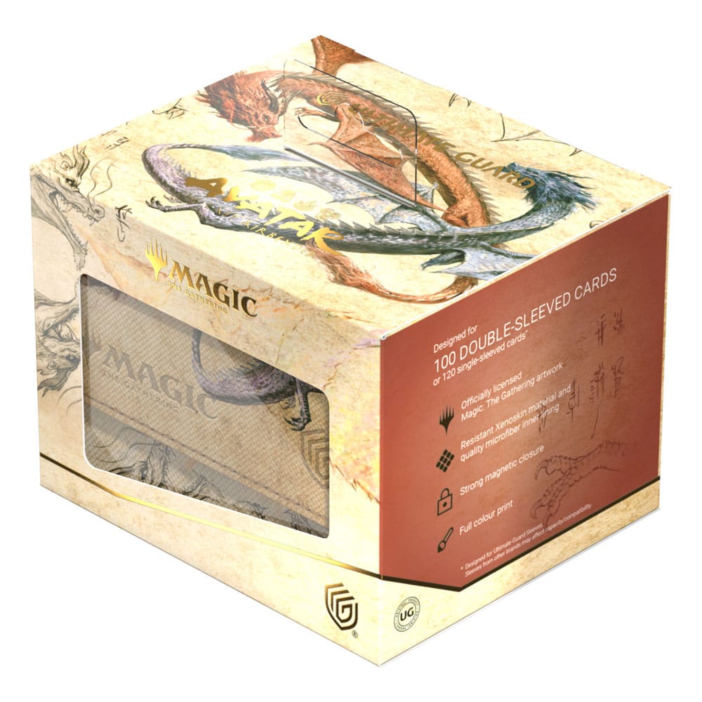 Gros plan sur le logo Ultimate Guard et la qualité d'impression de l'illustration Avatar MTG