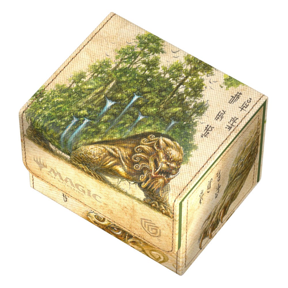 Boîte de deck Ultimate Guard Sidewinder 100+ Xenoskin ouverte, montrant l'intérieur en microfibre et l'espace pour 100 cartes double-sleeve