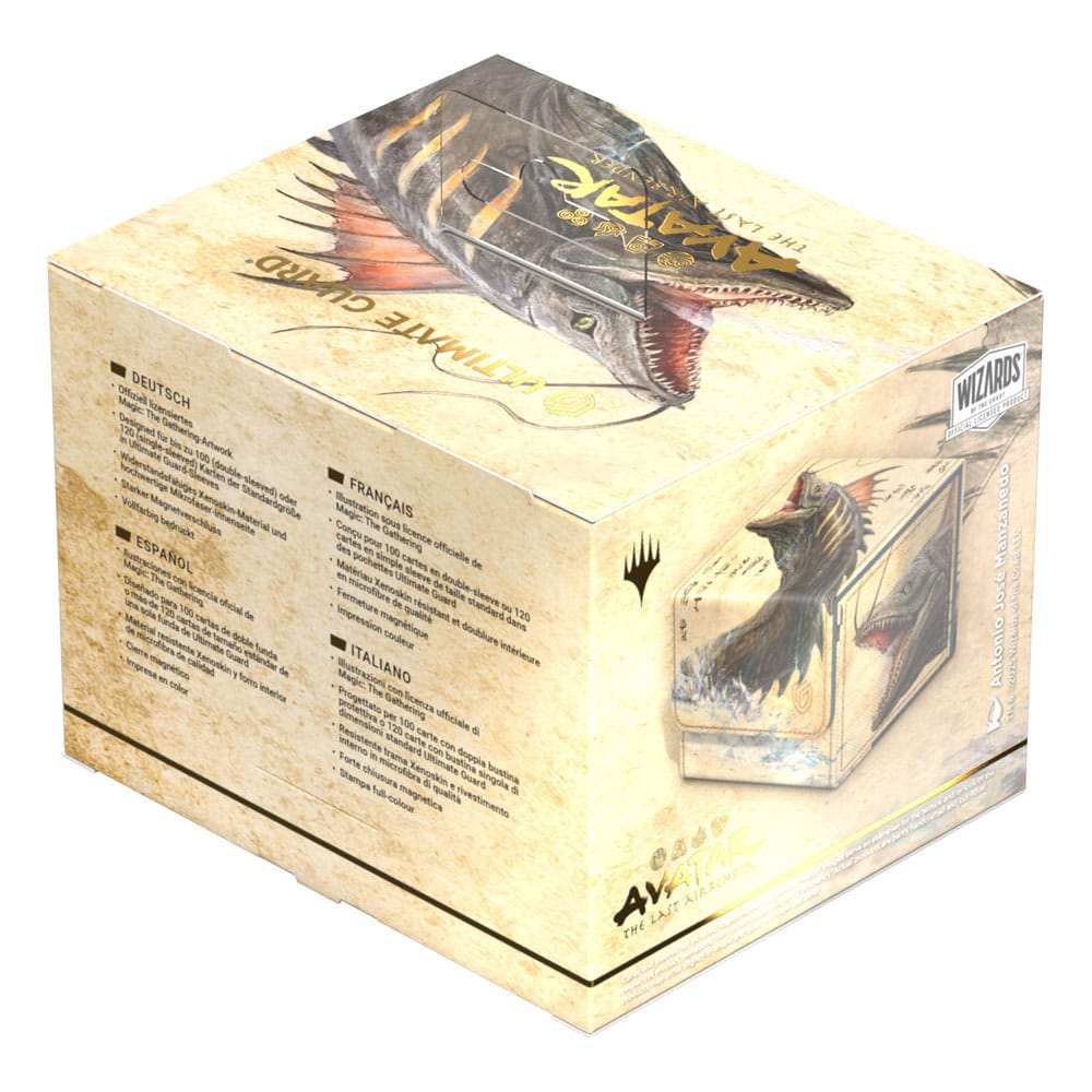 Boîte de deck Ultimate Guard Sidewinder 100+ ouverte, montrant le rabat magnétique