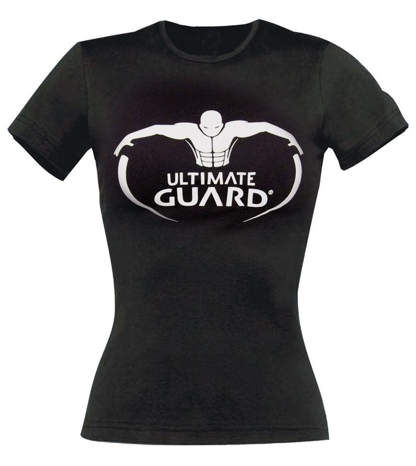 T-shirt femme Ultimate Guard noir avec logo, vue de face sur mannequin