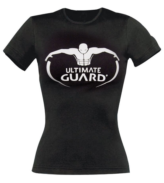 T-shirt femme Ultimate Guard noir avec logo, vue de face sur mannequin