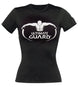 T-shirt femme Ultimate Guard noir avec logo, vue de face sur mannequin