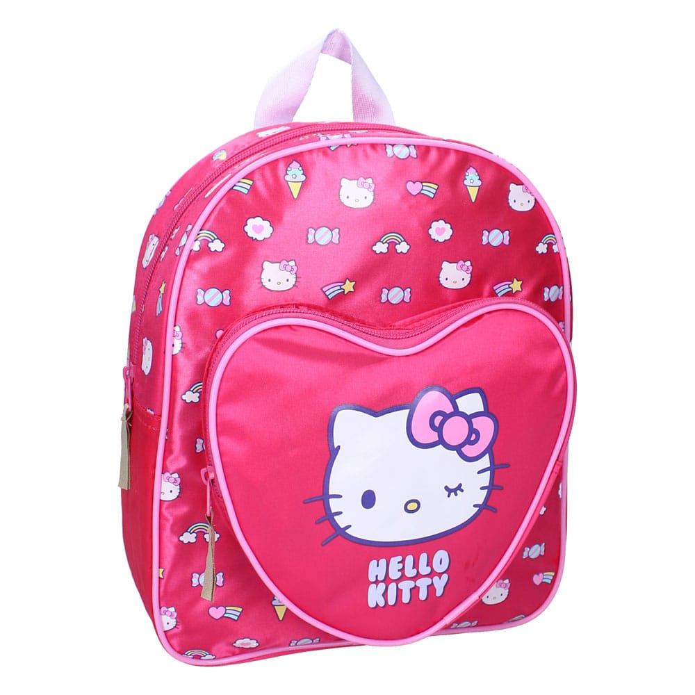 Détail du design Hello Kitty et arc-en-ciel sur le sac à dos Vadobag